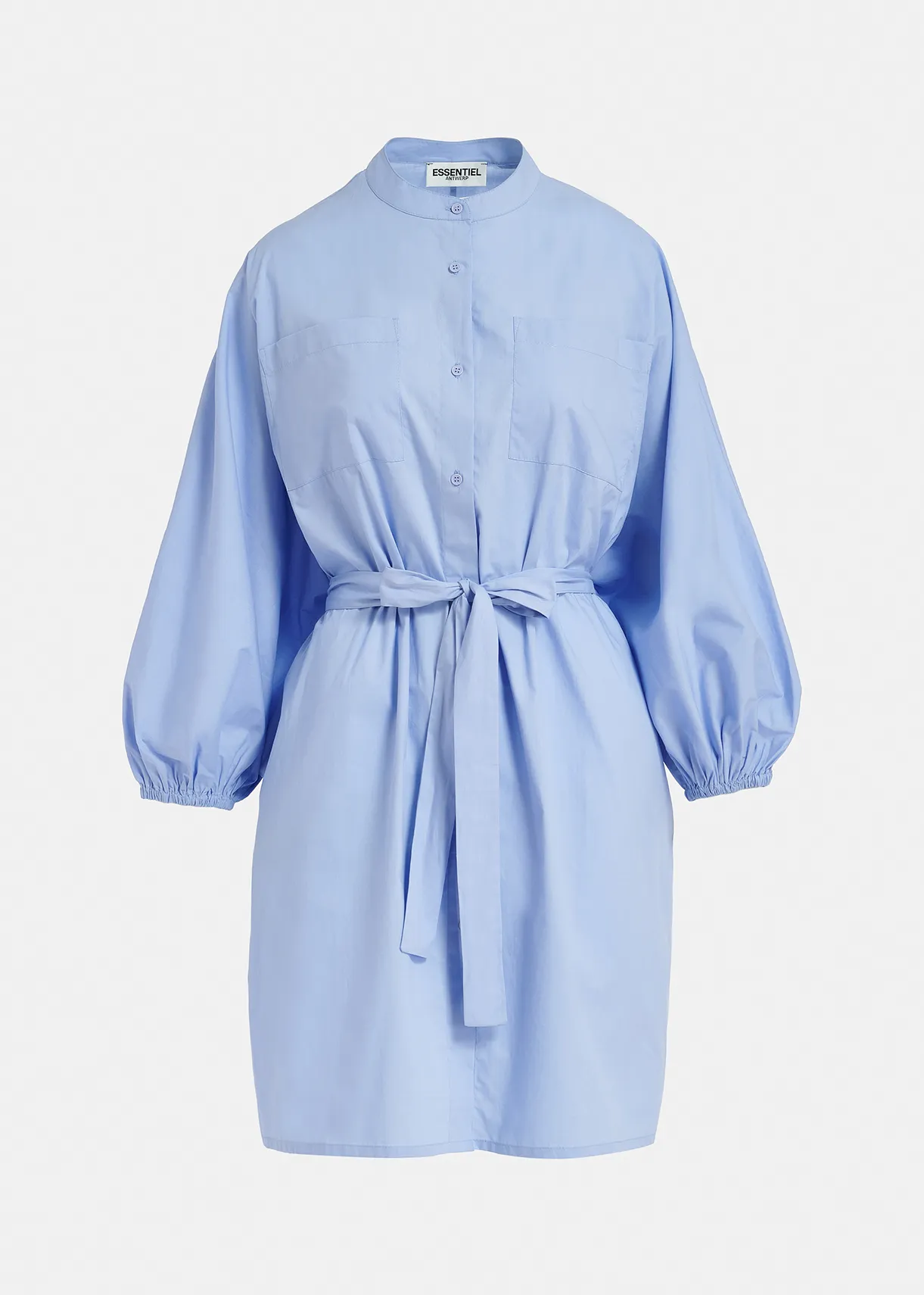 Light blue cotton shirt dress with puffed sleeves