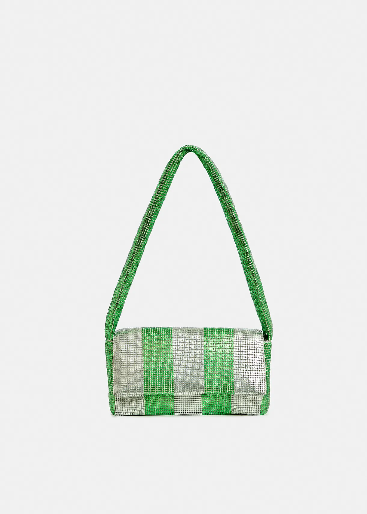 Green and silver striped chainmail shoulder bag