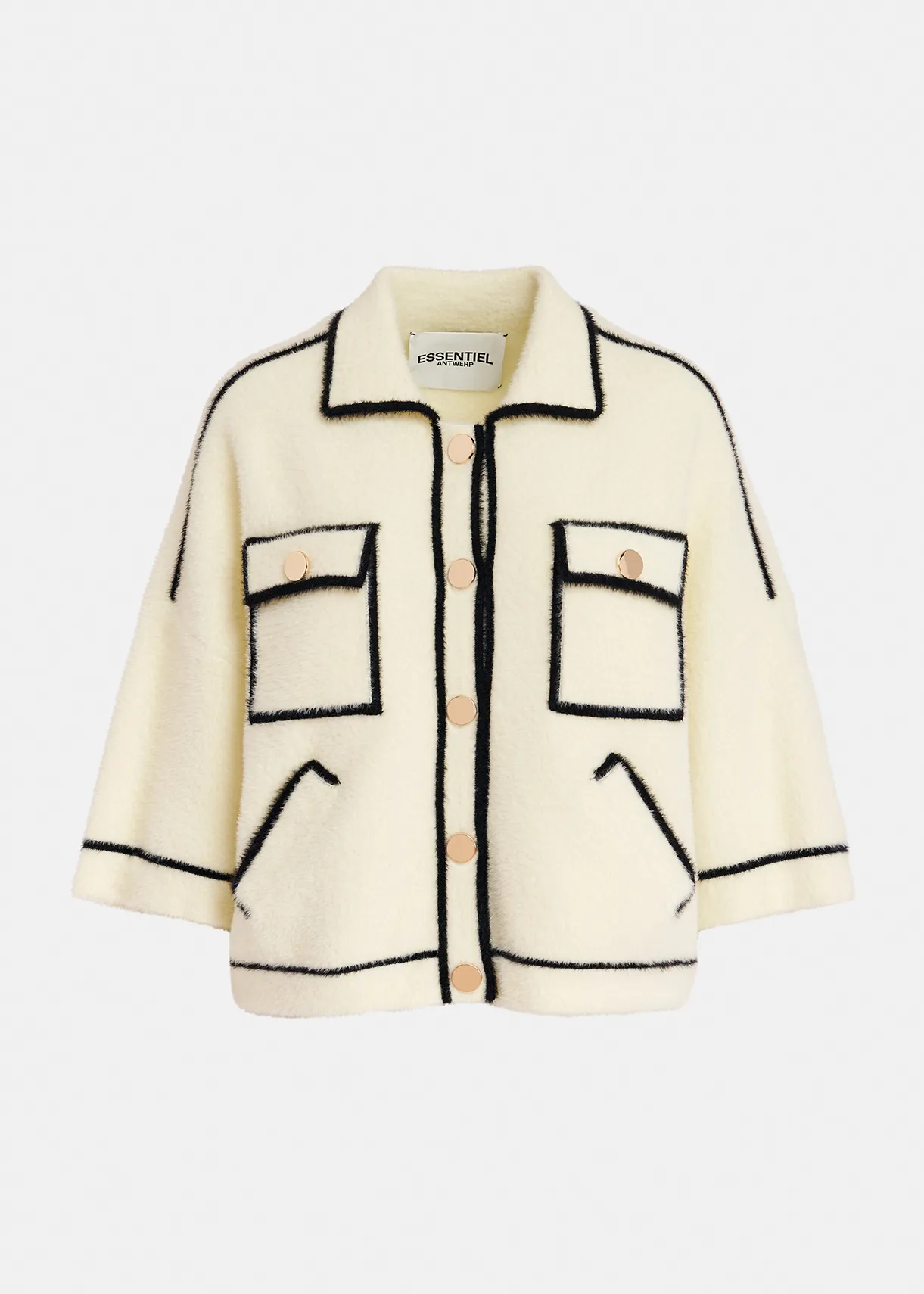 Off-white fuzzy knitted cardigan