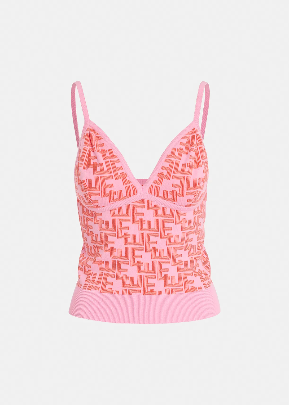 Pink and red jacquard-knitted top