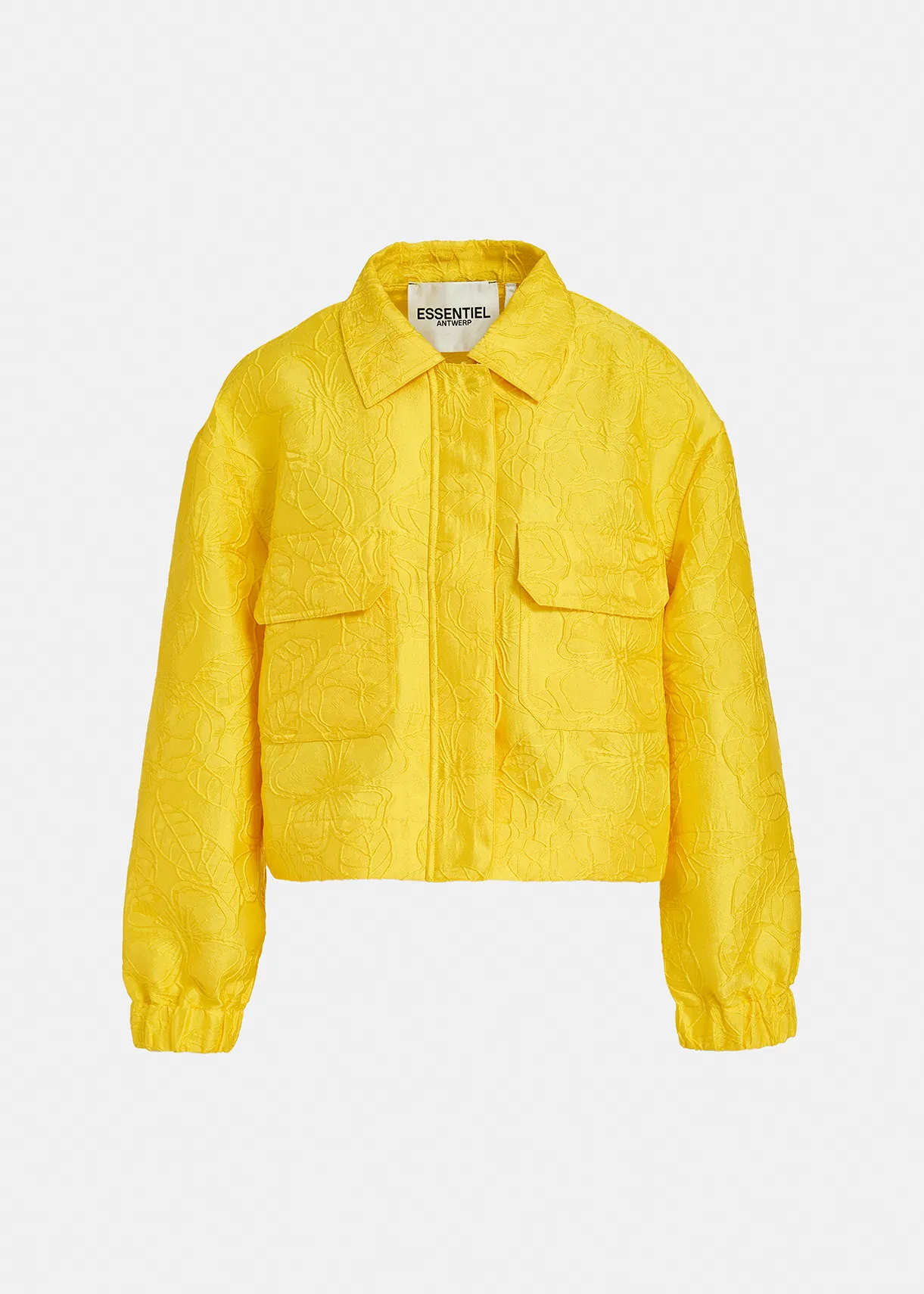 Yellow floral-jacquard cropped jacket