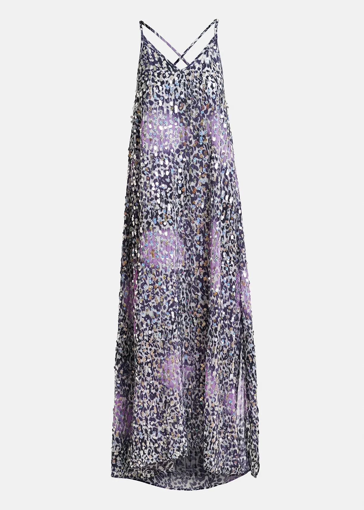 Off-white, lilac and purple leopard-print dress with sequins
