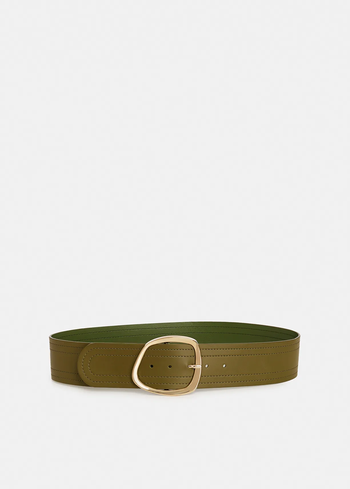 Khaki leather waist belt