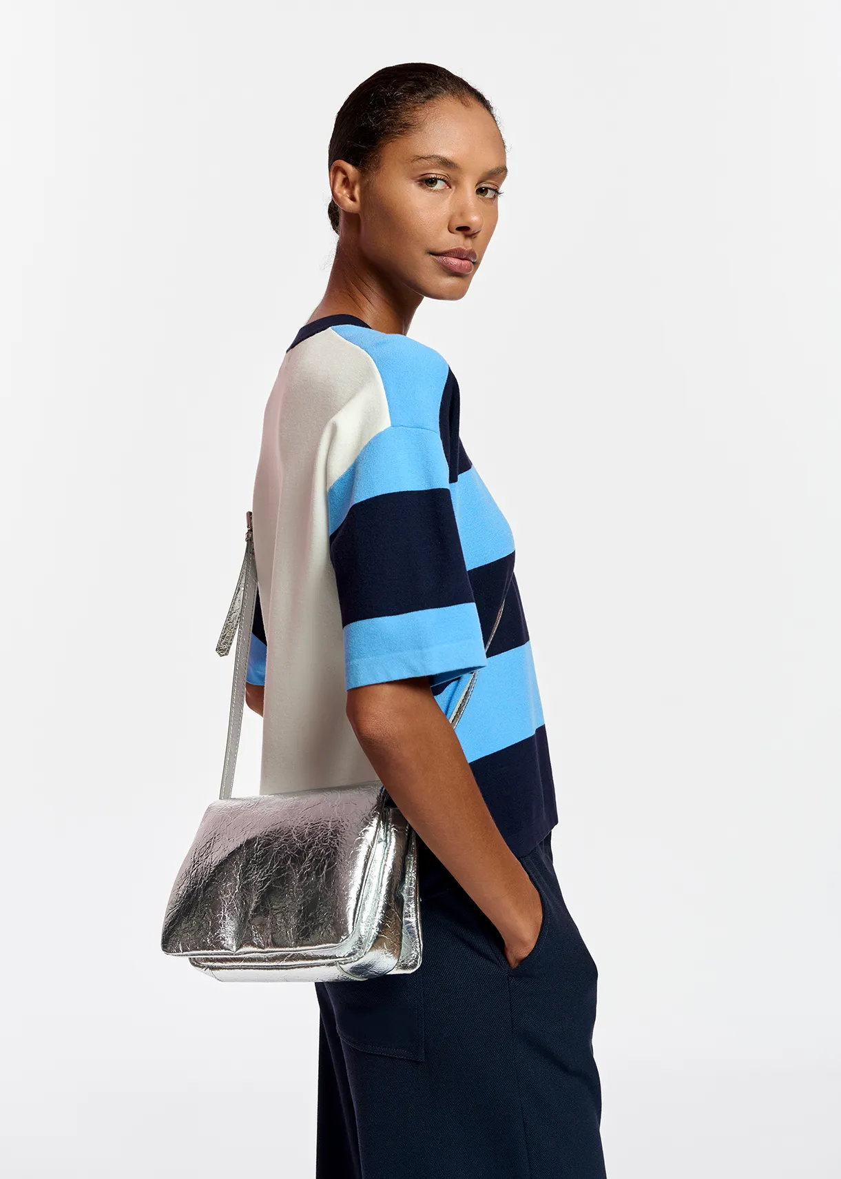 Silver metallic shoulder bag