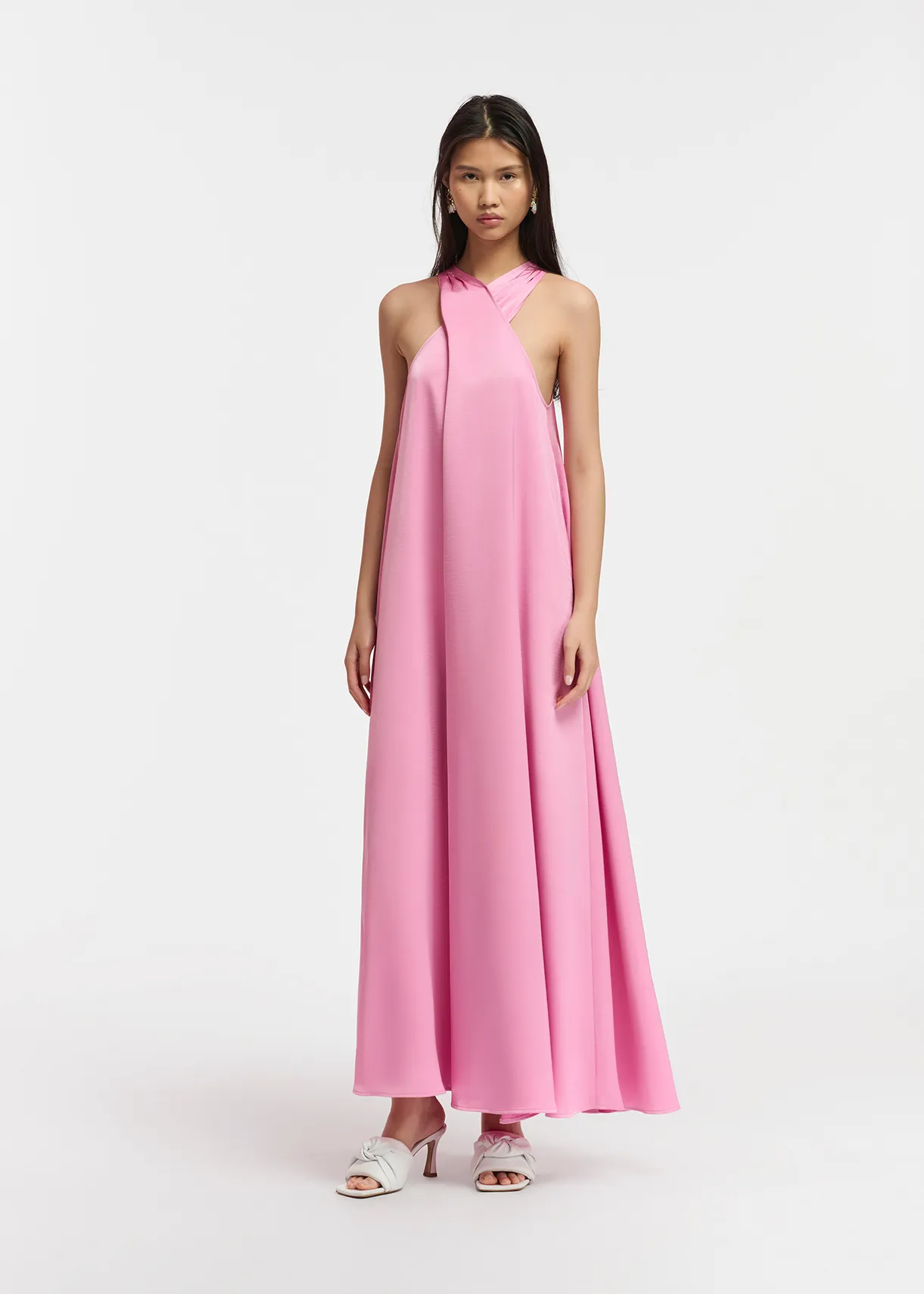 Light pink halter neck maxi-length dress