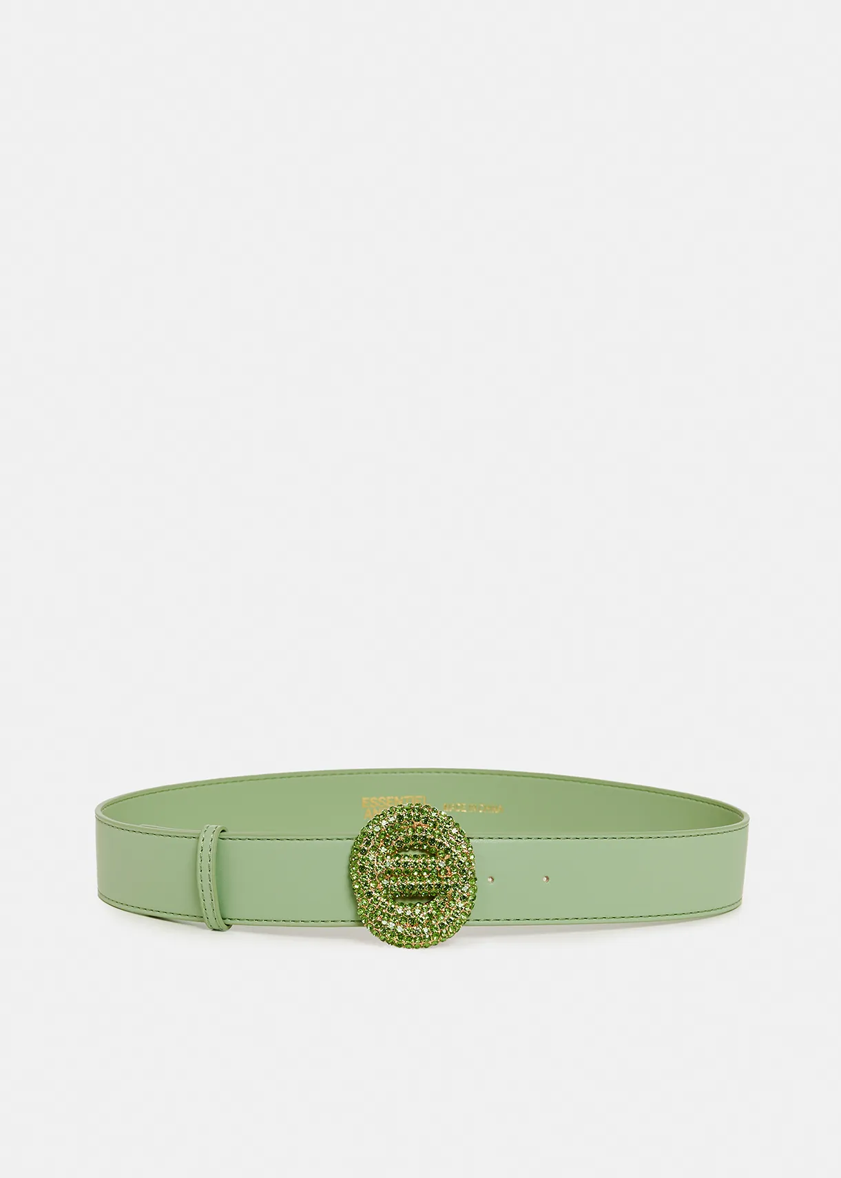 Light green belt with rhinestone-embellished buckle