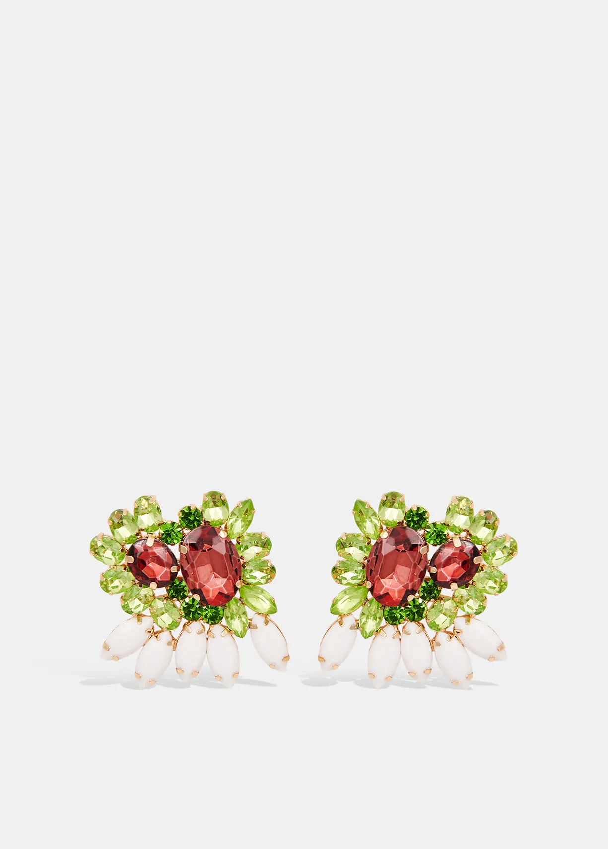 White, green and burgundy rhinestone earrings