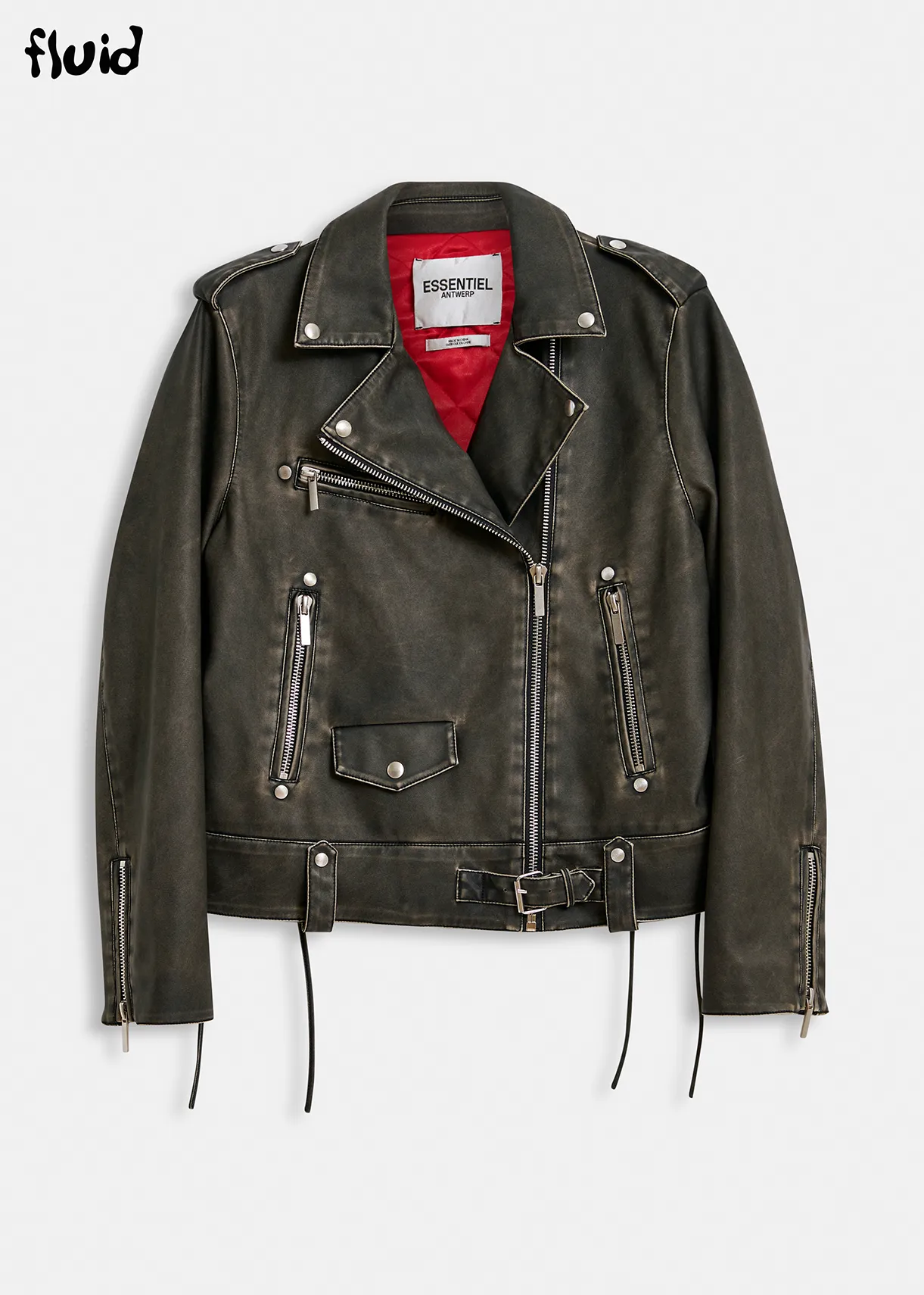 Black distressed faux leather biker jacket