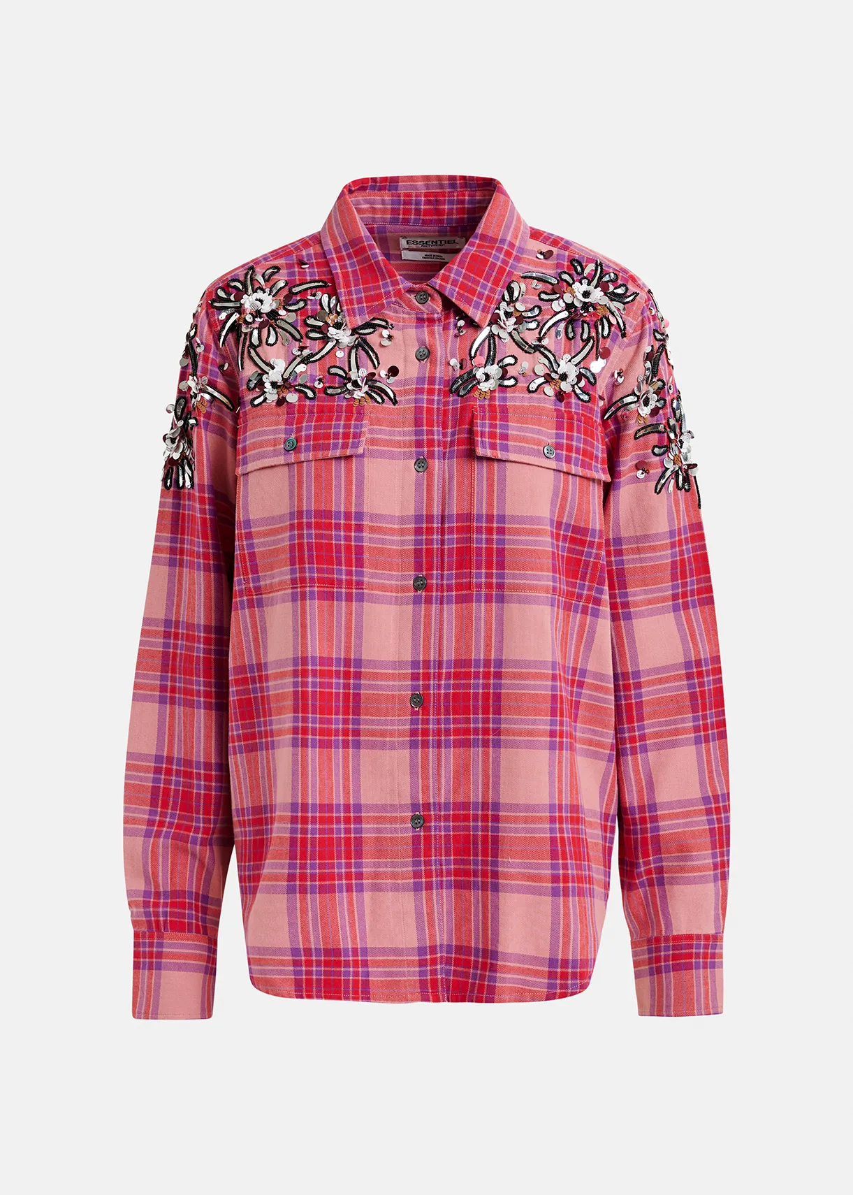 Peach checked cotton shirt with embroidery