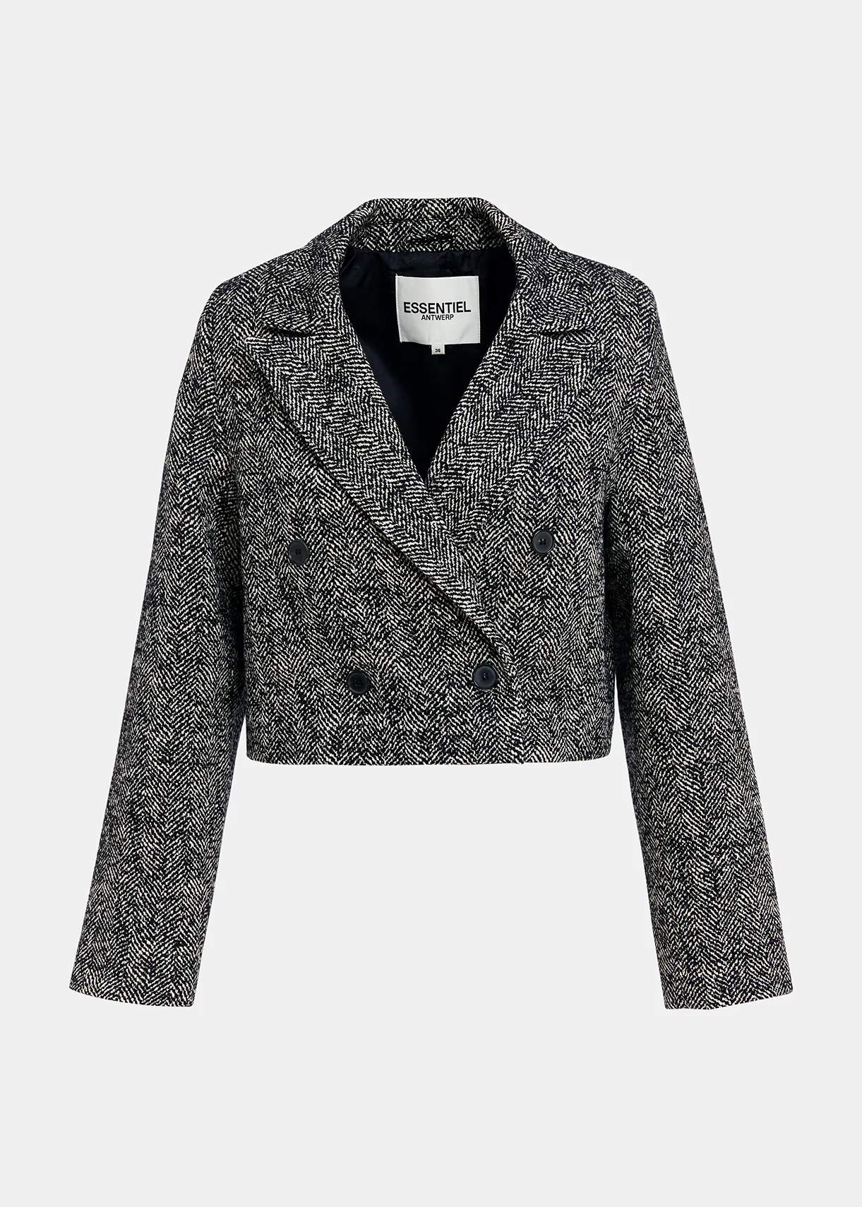 Black and white herringbone cropped blazer