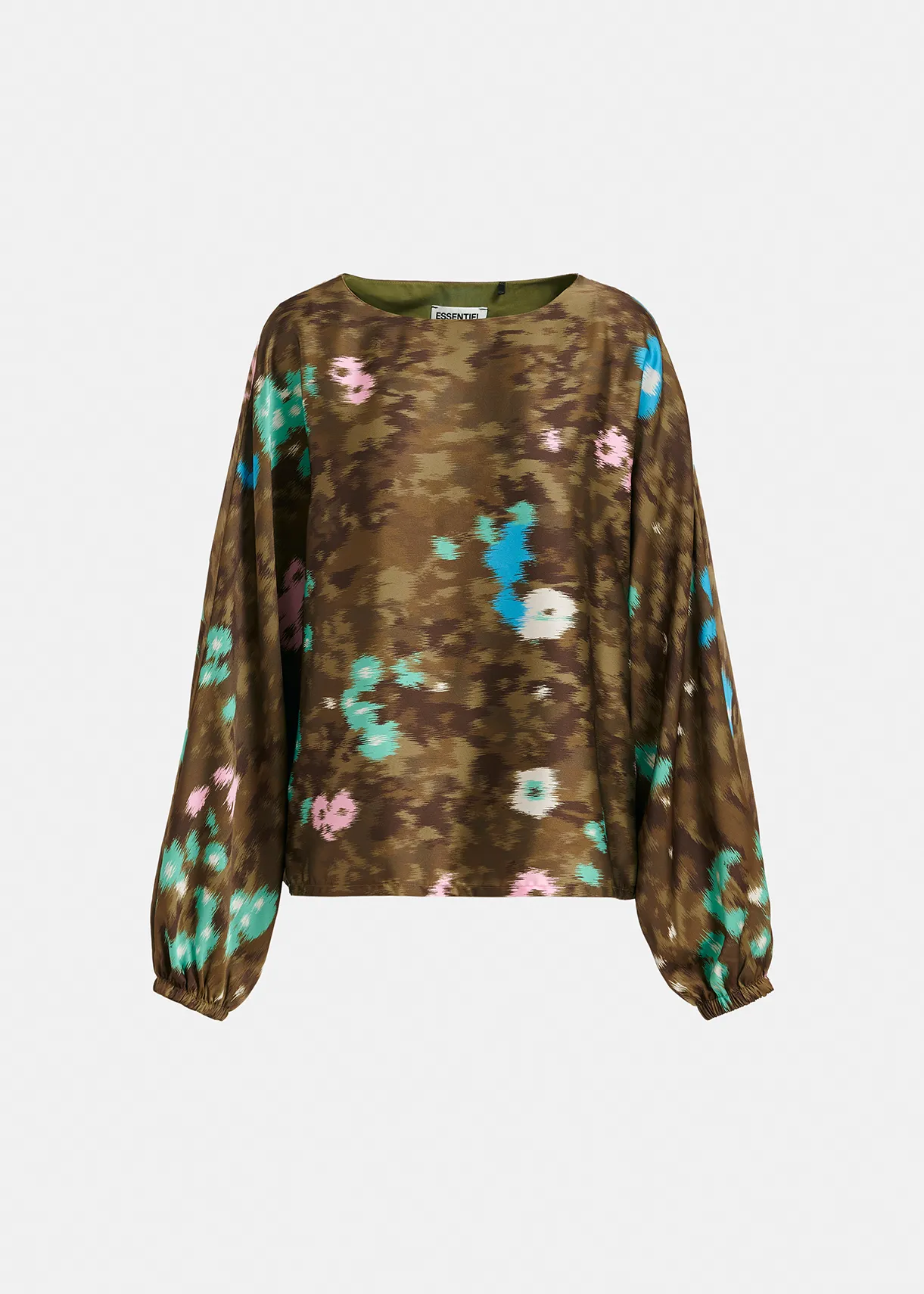 Khaki batwing-sleeve top with floral print