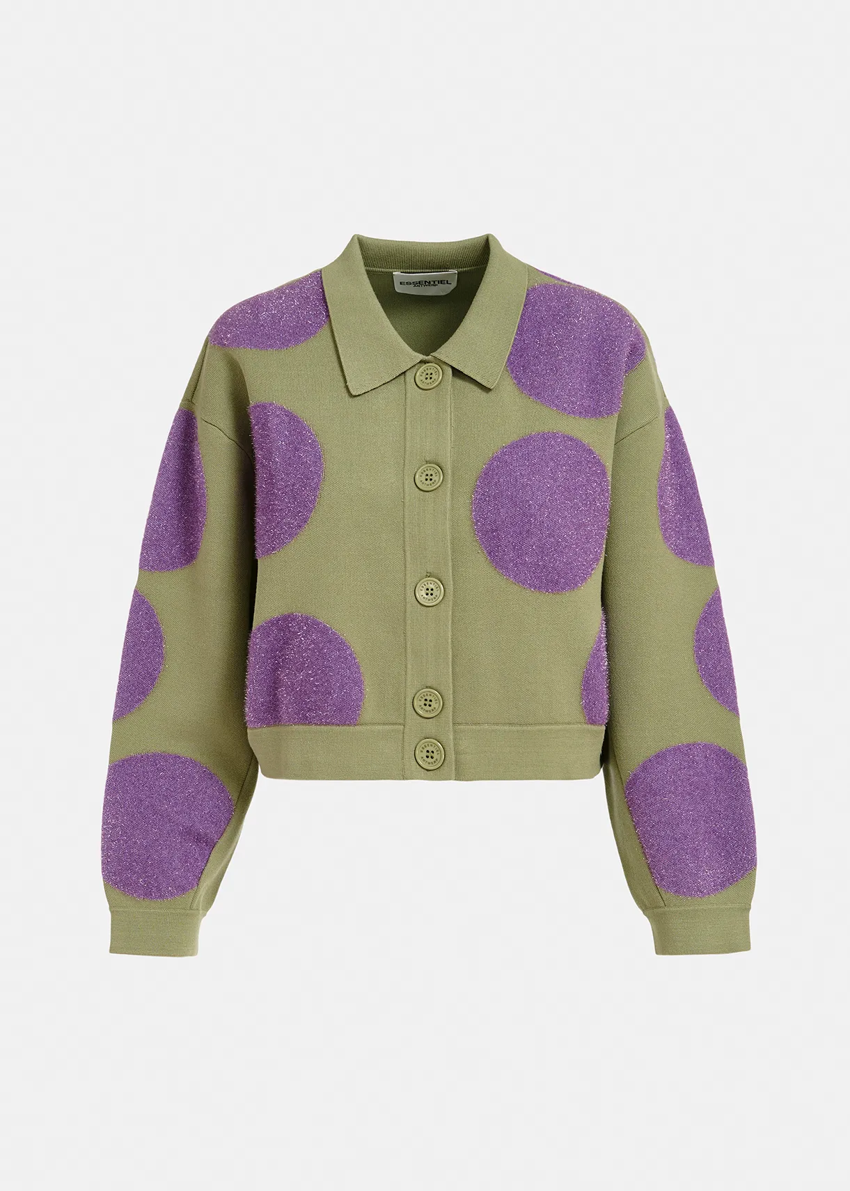 Light khaki and purple polka-dot knitted jacket