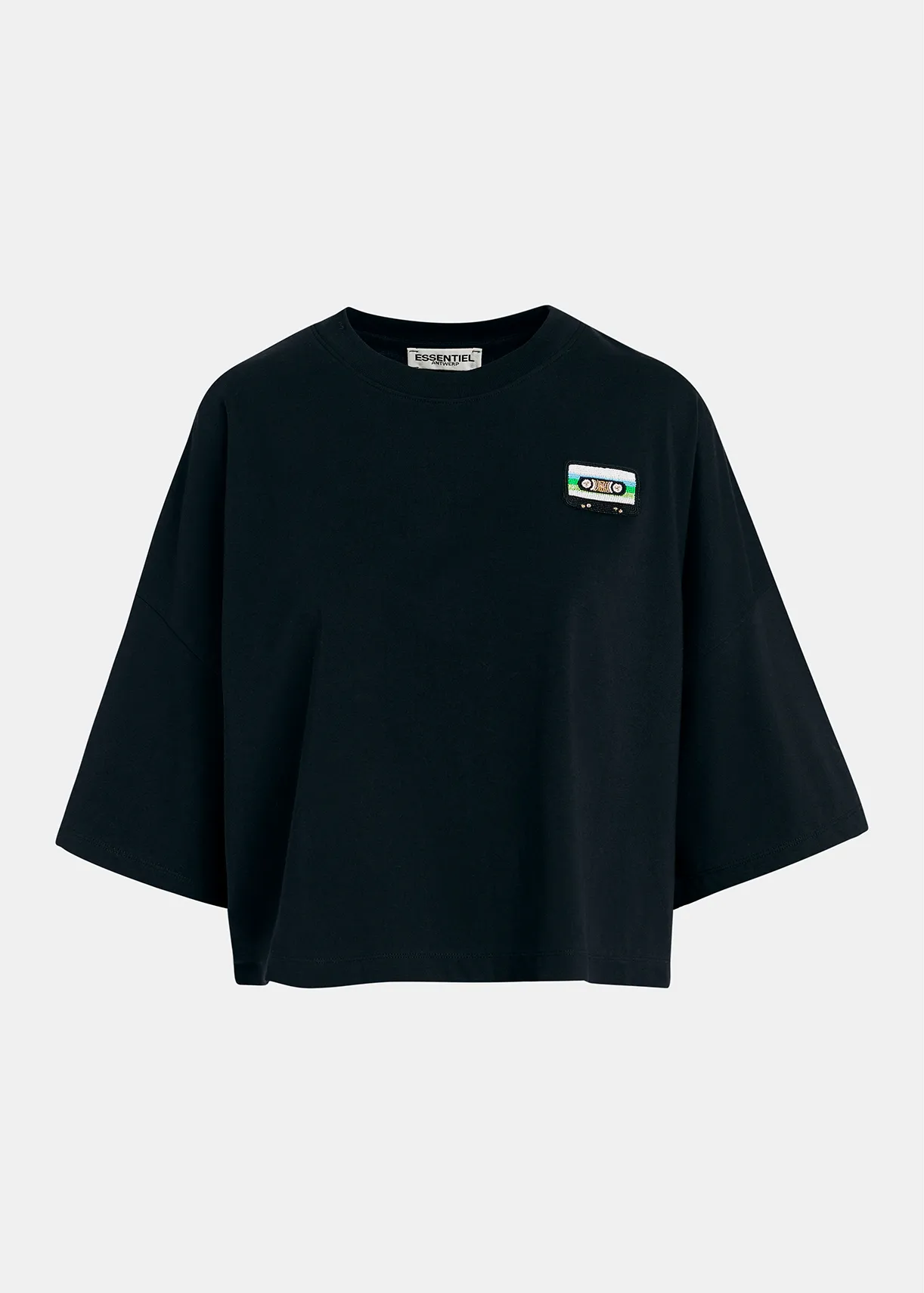 Black organic cotton cropped T-shirt with embroidery