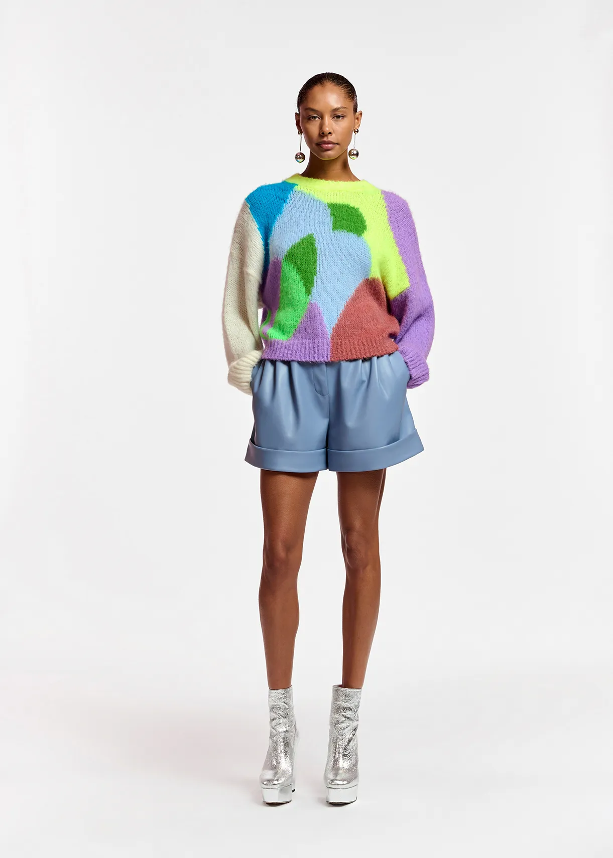 Multicolor abstract intarsia-knitted sweater