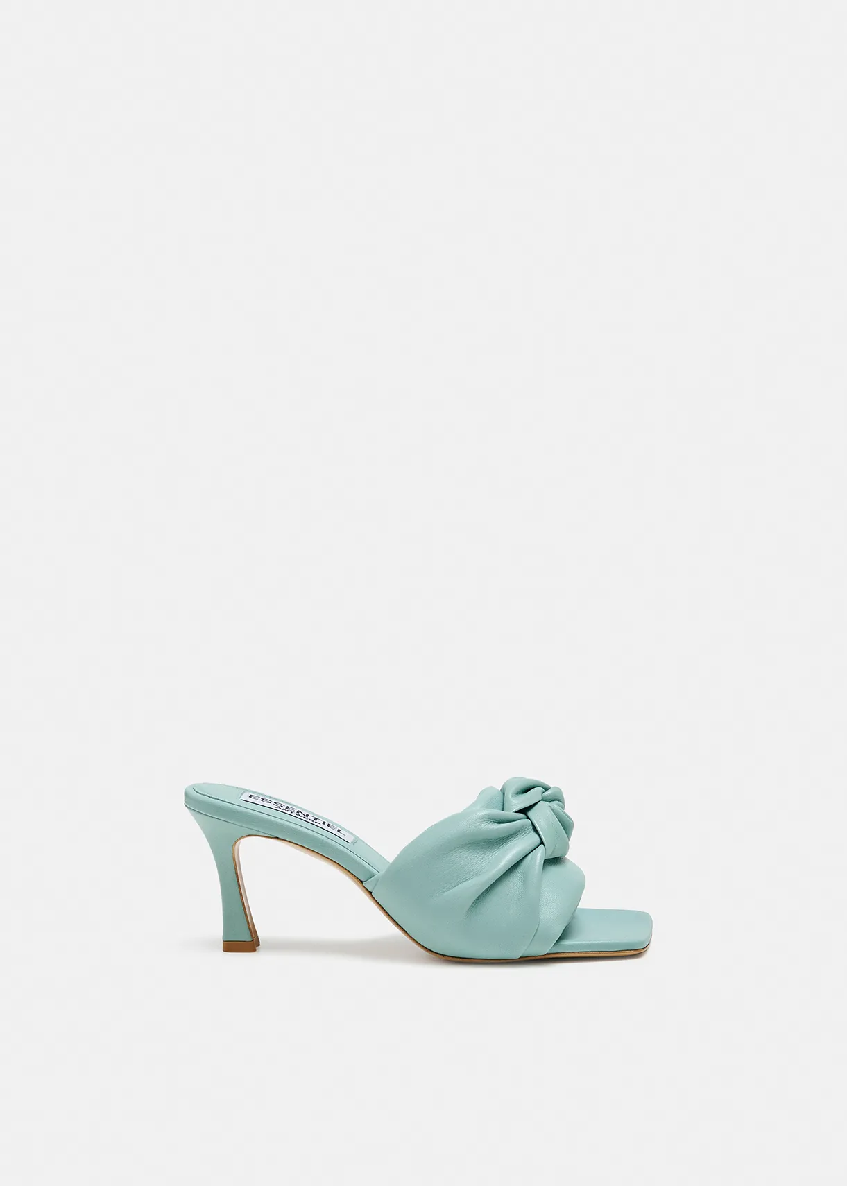 Light blue knot-detailed leather mules