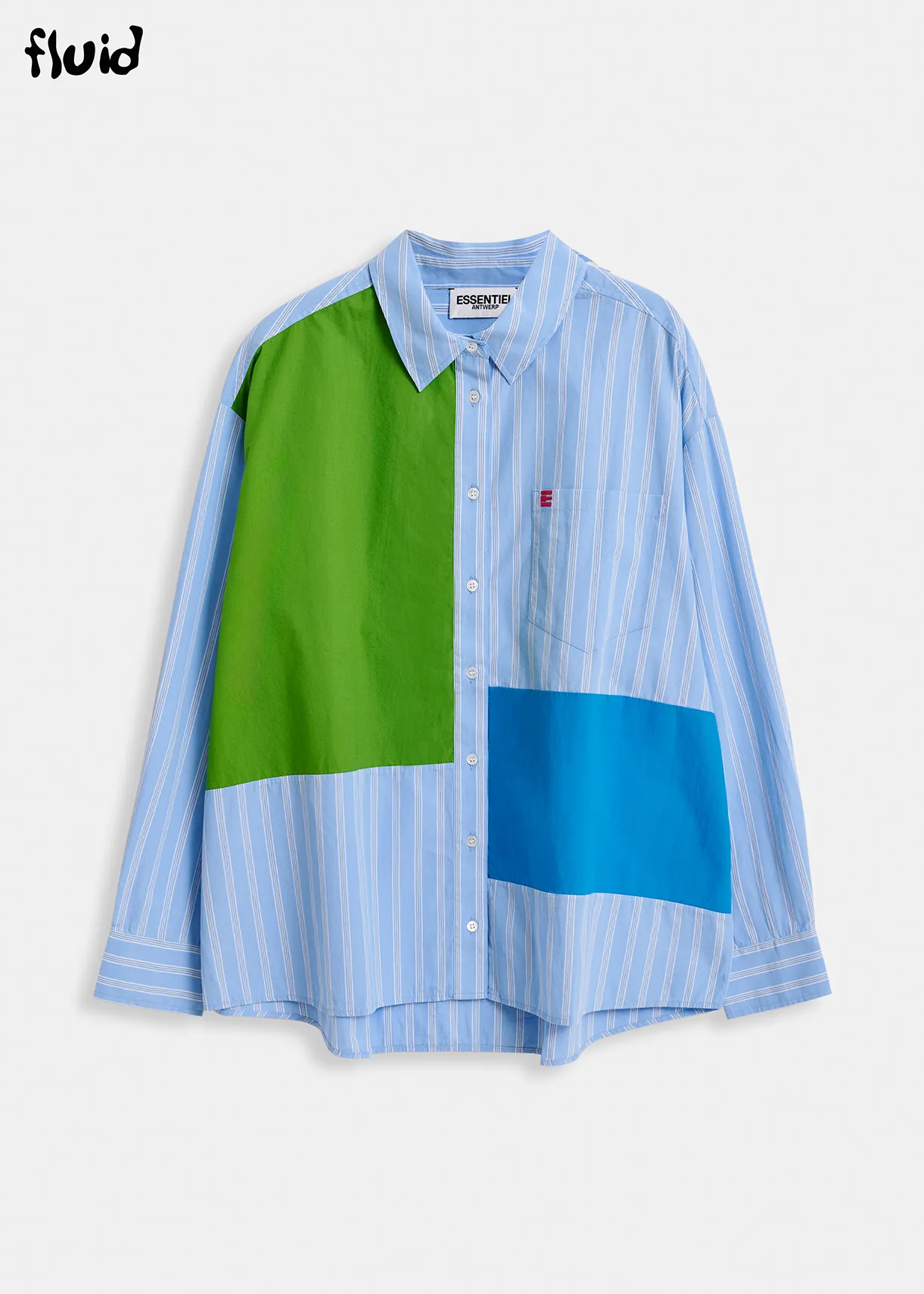 Blue and white striped patchwork shirt
