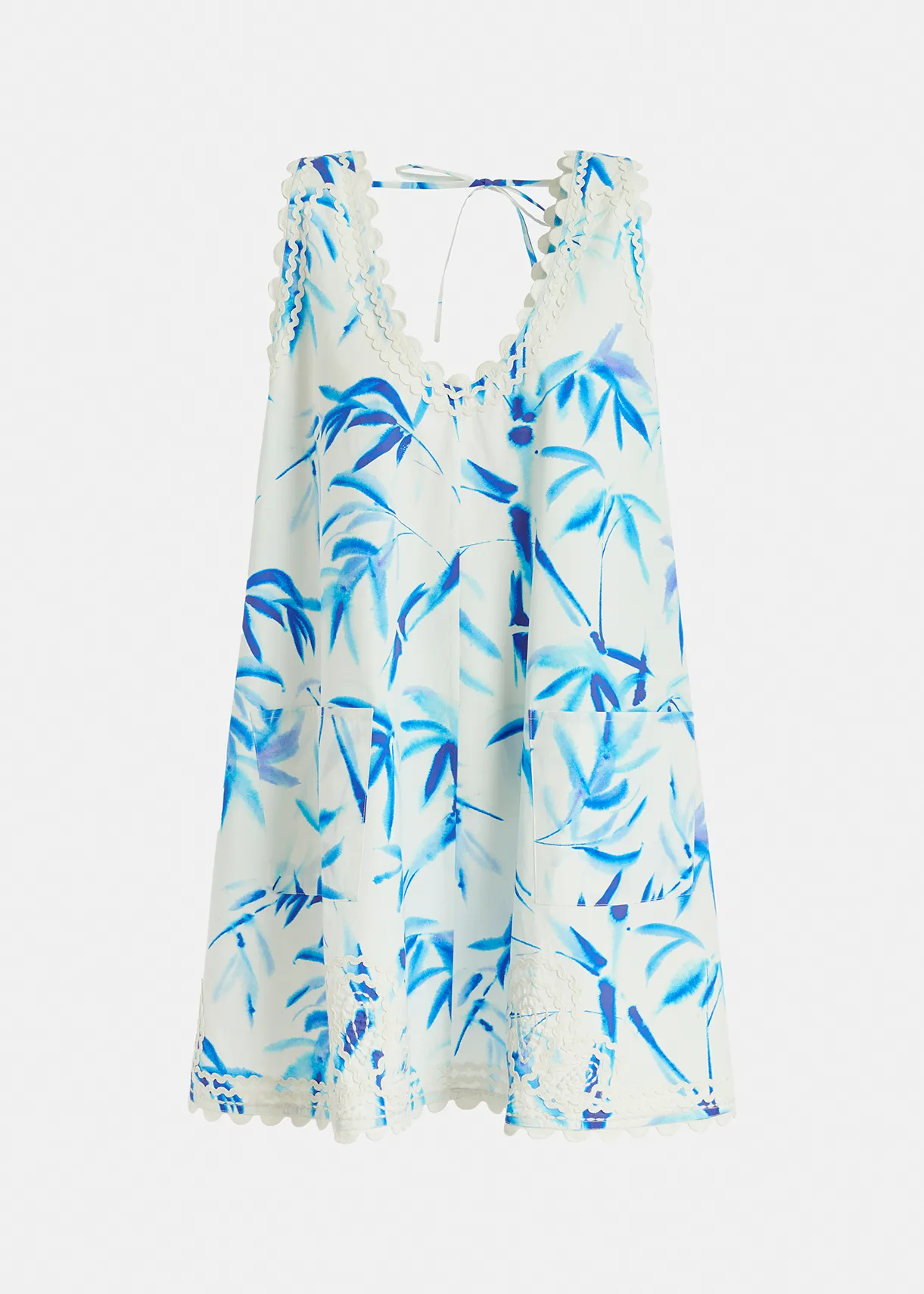 Off-white and blue mini dress with palm leaf print