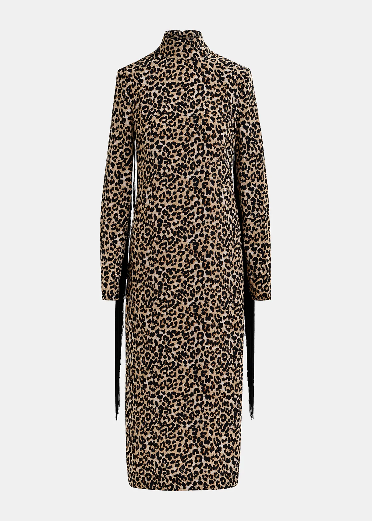 Brown leopard-print midi dress with fringes