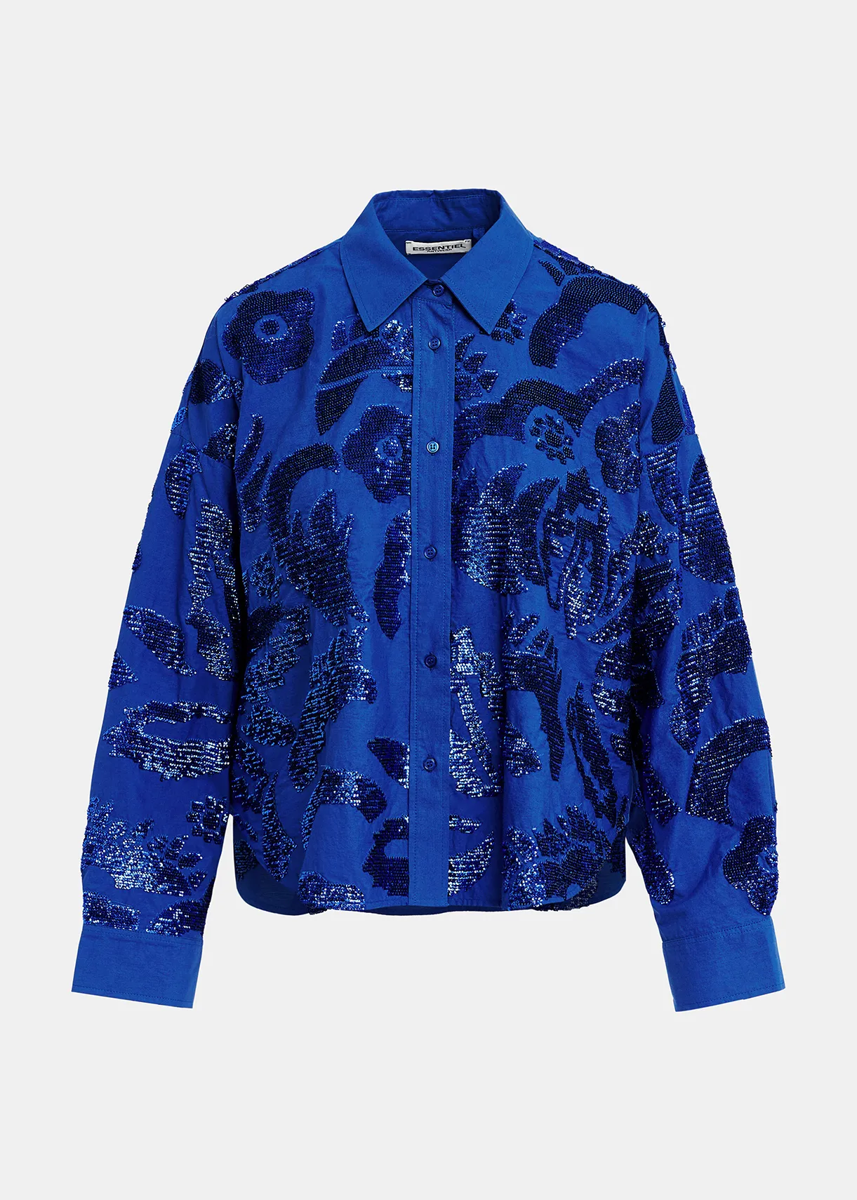 Dark blue sequin-embellished cotton shirt