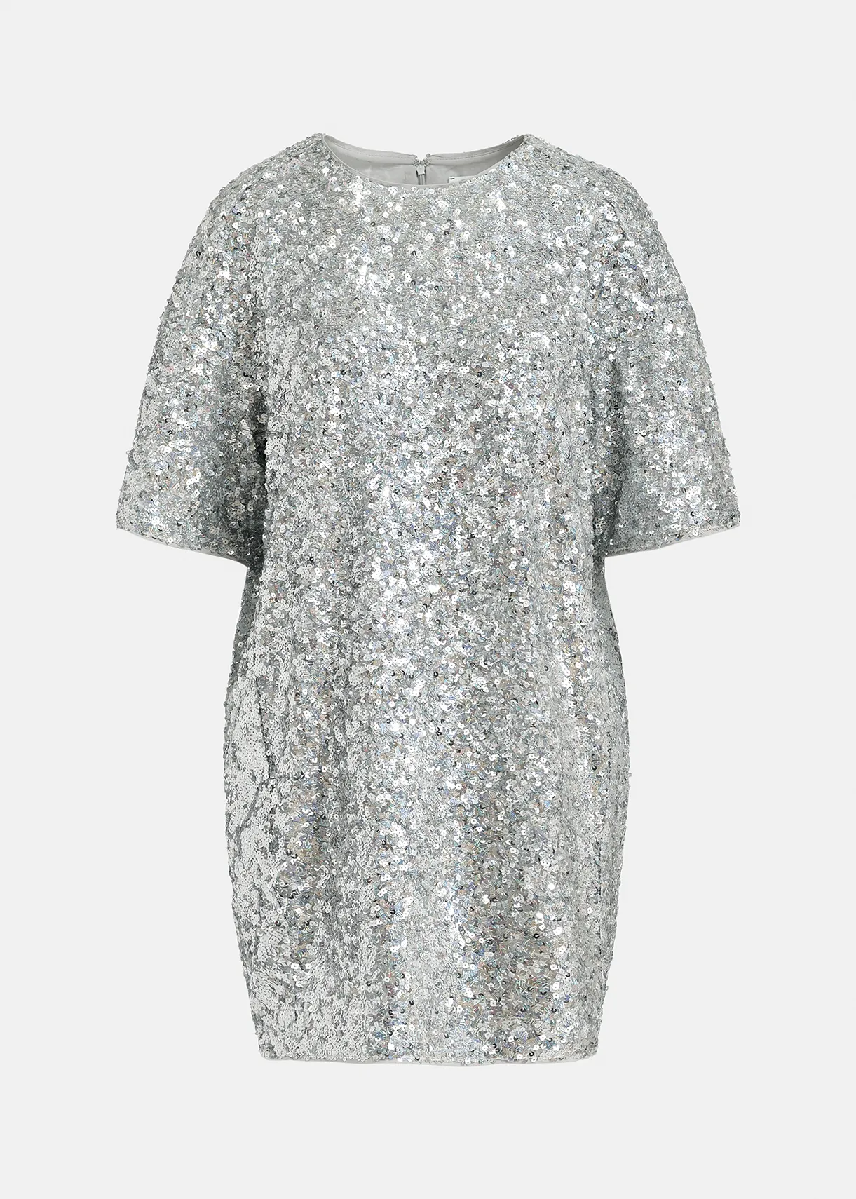 Silver sequin-embellished mini dress