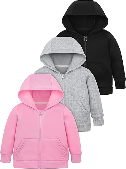 Zdluxco Cooraby 3 Pieces Baby and Toddler Girls Fleece Full-Zip Hoodies Lightweight Jacket with Pockets Winter Coat for Baby Girls