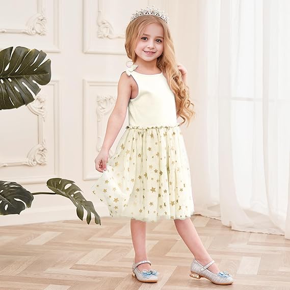 Zdluxco V.&GRIN Toddler Girls Dress 2T to Size 8, Tutu Tulle Princess Sundress with Glitter for Birthday Party