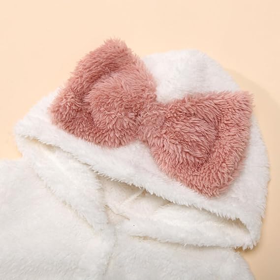 Zdluxco ROMPERINBOX Baby Girl Hoodie With Large Bow Fuzzy Hooded Sweatshirt Long Sleeve Pullover Fall Winter Outfits