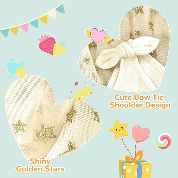 Zdluxco V.&GRIN Toddler Girls Dress 2T to Size 8, Tutu Tulle Princess Sundress with Glitter for Birthday Party