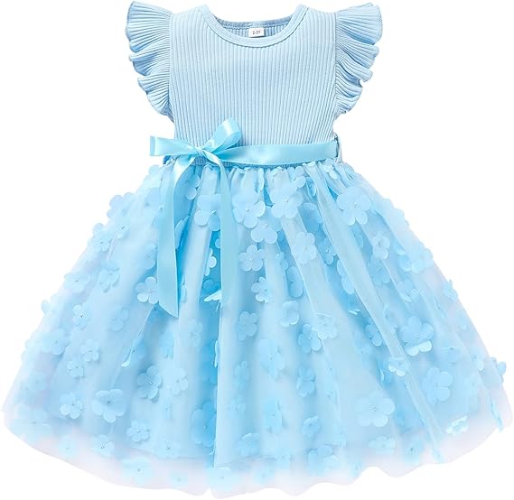 Zdluxco Toddler Girl Tulle Dress Summer Ruffle Sleeveless Baby Girl Fashion Casual Dresses 1-6Y