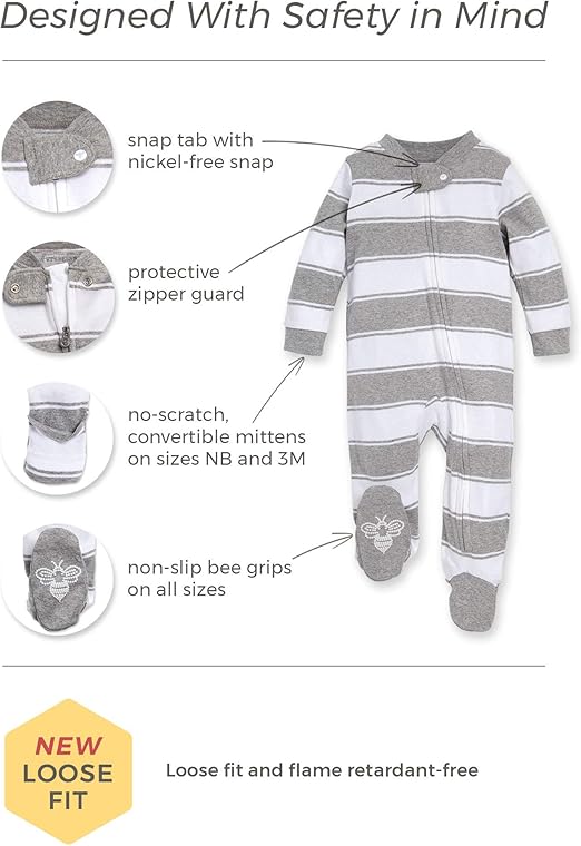 Zdluxco Burt's Bees Baby Boys' Sleep and Play Pjs, 100% Organic Cotton One-piece Zip Front Romper Jumpsuit Pajamas