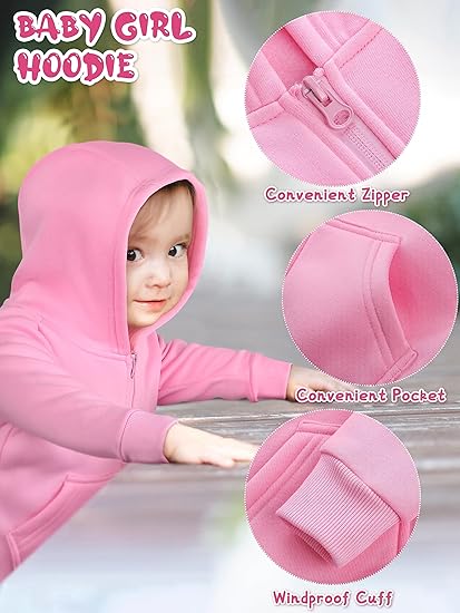 Zdluxco Cooraby 3 Pieces Baby and Toddler Girls Fleece Full-Zip Hoodies Lightweight Jacket with Pockets Winter Coat for Baby Girls