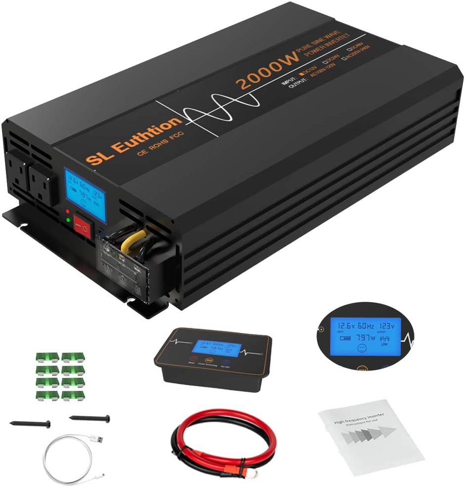 SL Euthtion 3000W Pure Sine Wave Power Inverter 12V DC to 120V AC 60HZ with LCD Display, USB Port, Wireless Remote Control（10M）, Solar, Outdoor