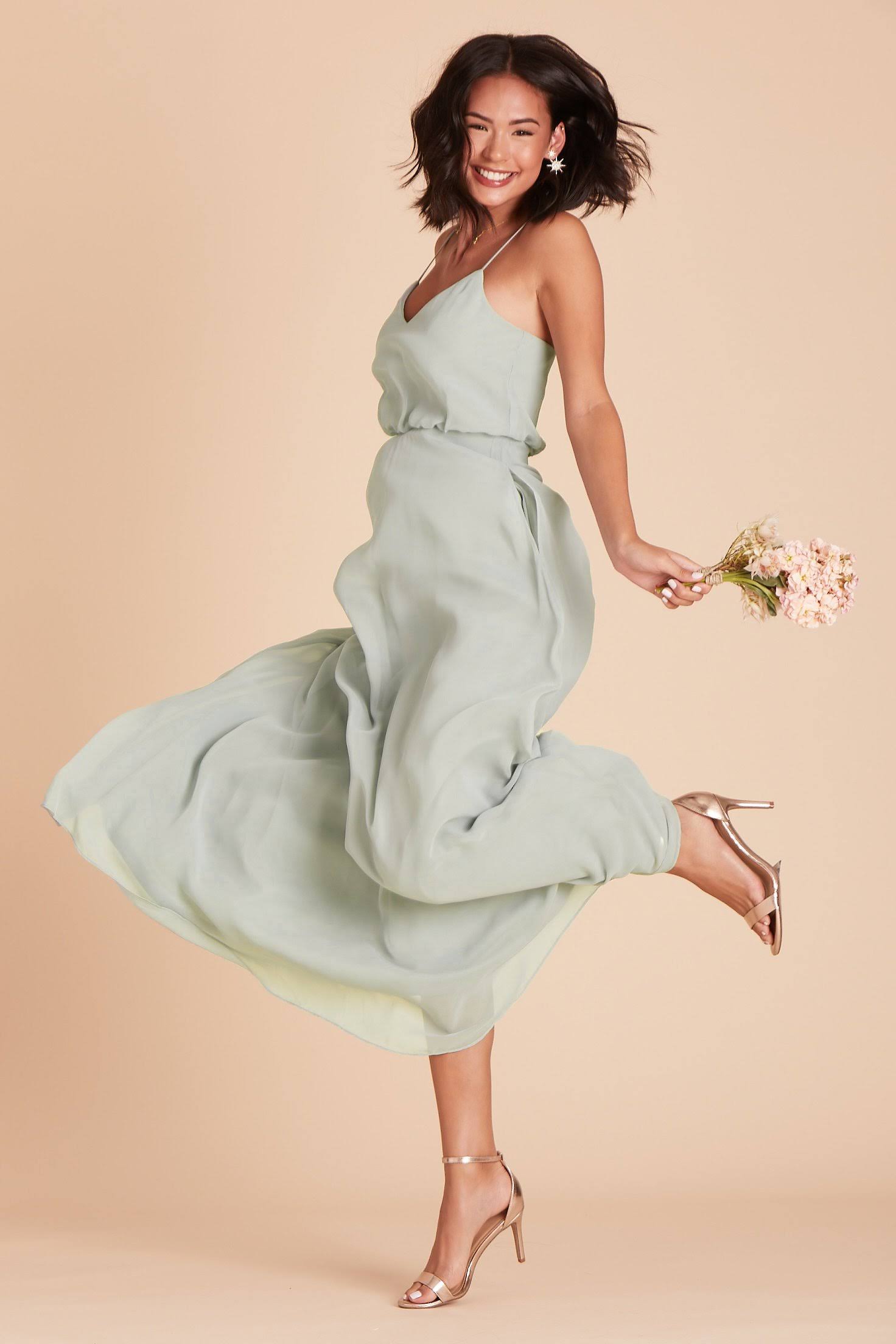 Birdy Grey Gwennie Chiffon Bridesmaid Dress in Sage L / Sage / No Slit