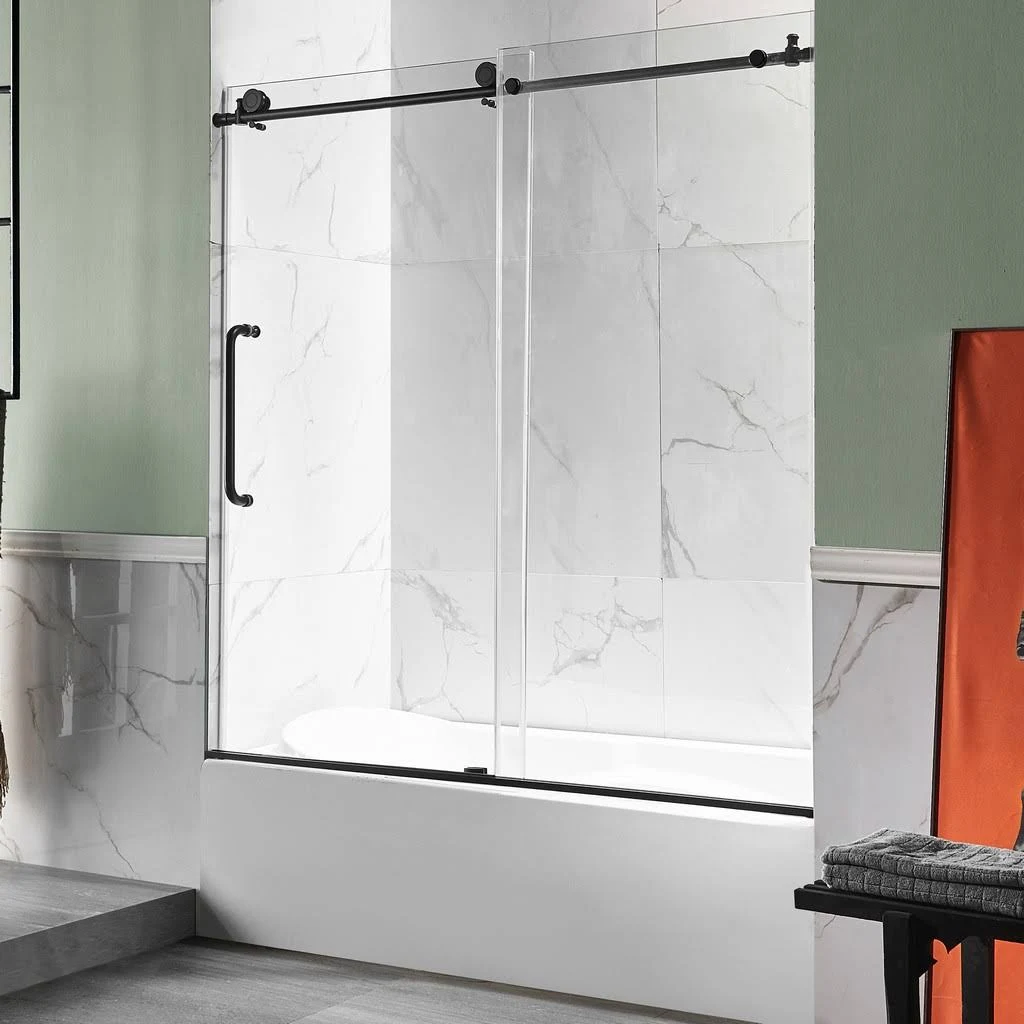 Don Series 60 in. x 62 in. Frameless Sliding Tub Door in Matte Black - Anzzi - SD-AZ17-01MB