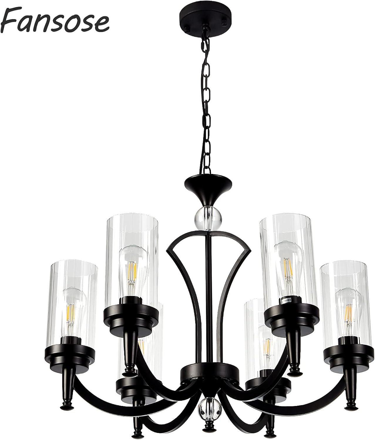 Fansose 6 Lights Iron Family Chandelier Antique Restoration Removable Glass Cover Industrial Chandelier,for Living Room Dining Room Bedroom Kitchen Balcony(The Color Composition is Black and Gold)