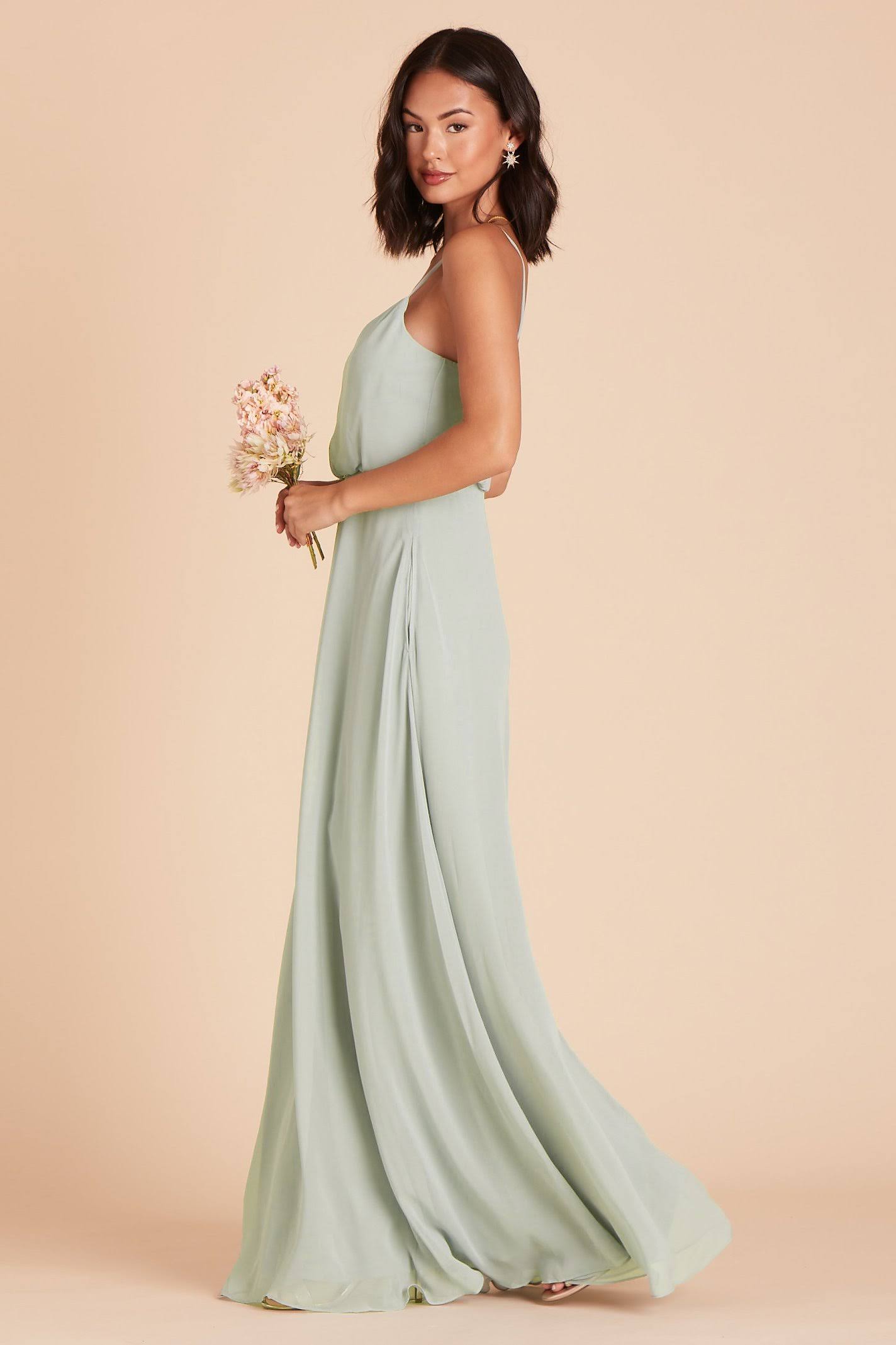Birdy Grey Gwennie Chiffon Bridesmaid Dress in Sage L / Sage / No Slit