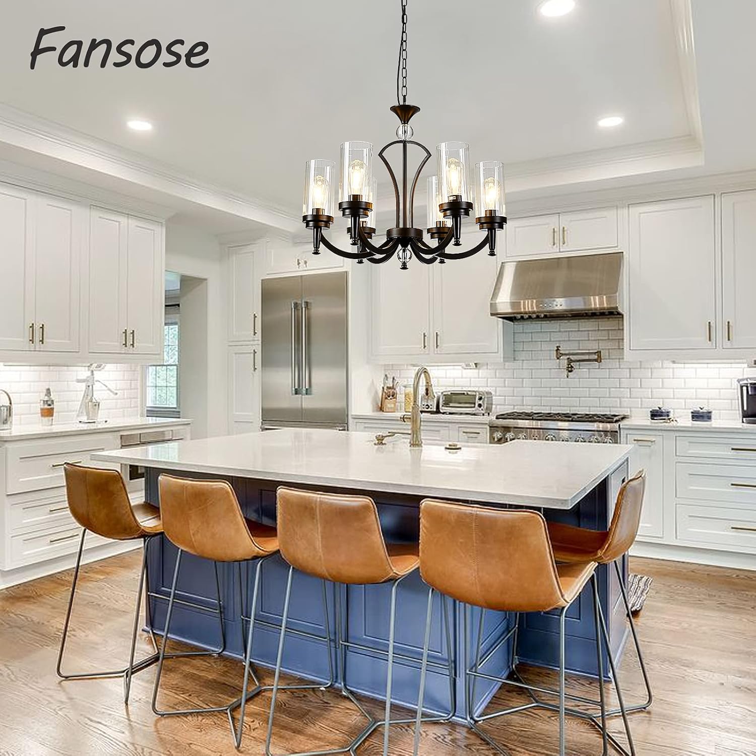 Fansose 6 Lights Iron Family Chandelier Antique Restoration Removable Glass Cover Industrial Chandelier,for Living Room Dining Room Bedroom Kitchen Balcony(The Color Composition is Black and Gold)