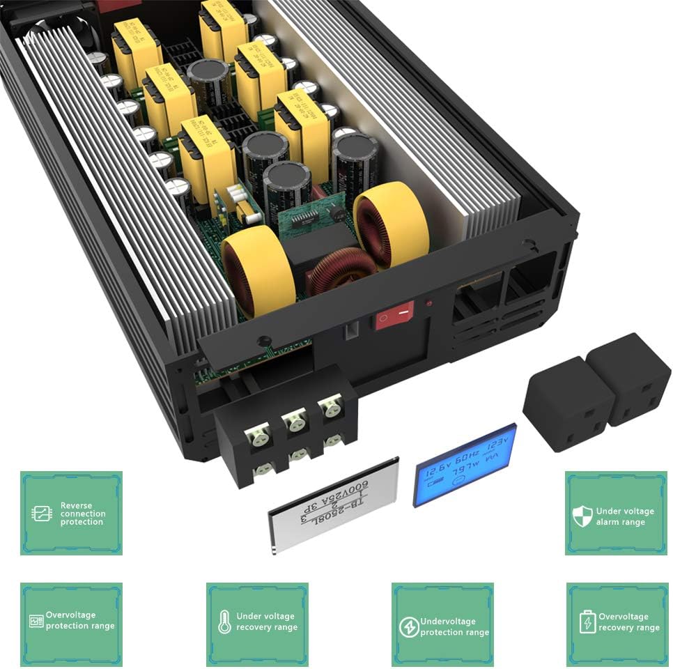 SL Euthtion 3000W Pure Sine Wave Power Inverter 12V DC to 120V AC 60HZ with LCD Display, USB Port, Wireless Remote Control（10M）, Solar, Outdoor