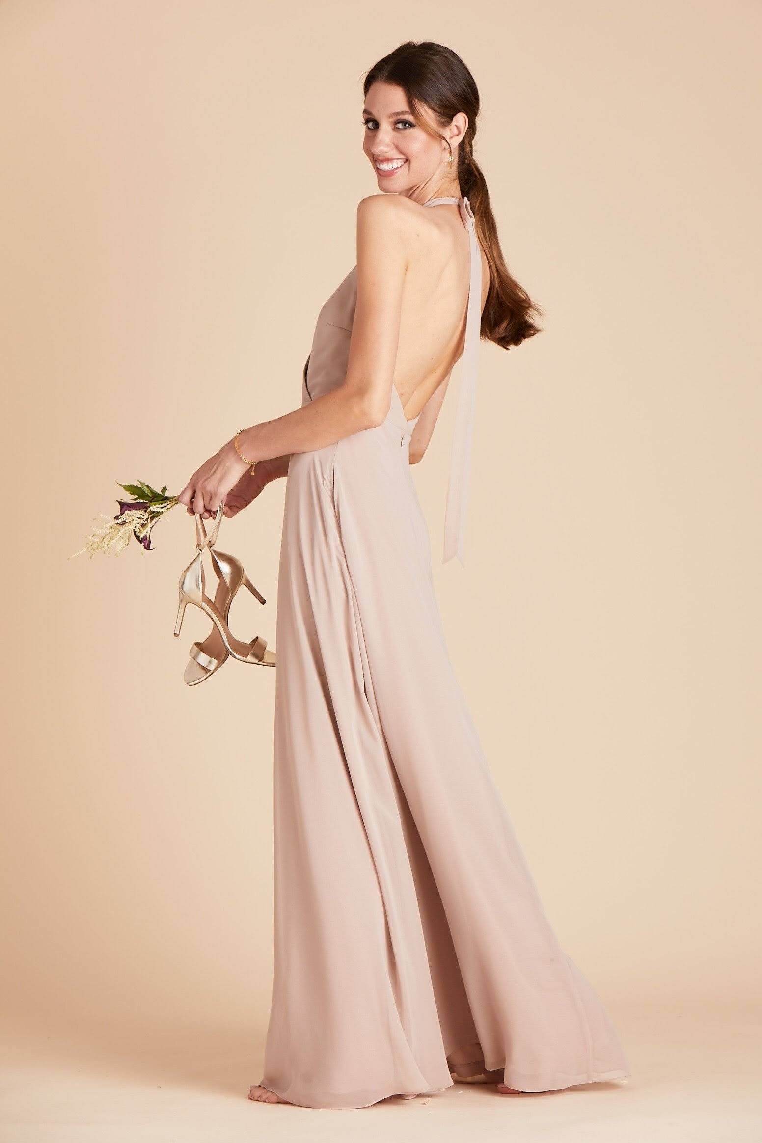 Birdy Grey Moni Convertible Chiffon Bridesmaid Dress in Taupe S / Taupe