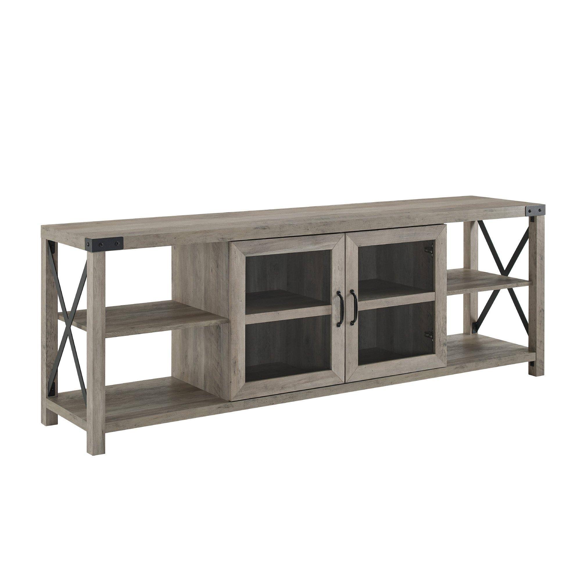 Walker Edison 70x22 Farmhouse Metal x TV Stand - Grey Wash