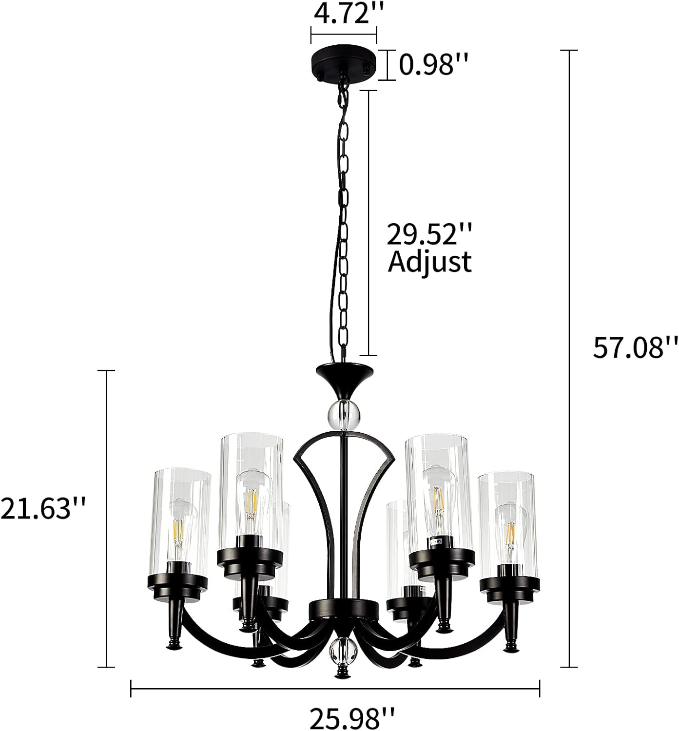 Fansose 6 Lights Iron Family Chandelier Antique Restoration Removable Glass Cover Industrial Chandelier,for Living Room Dining Room Bedroom Kitchen Balcony(The Color Composition is Black and Gold)