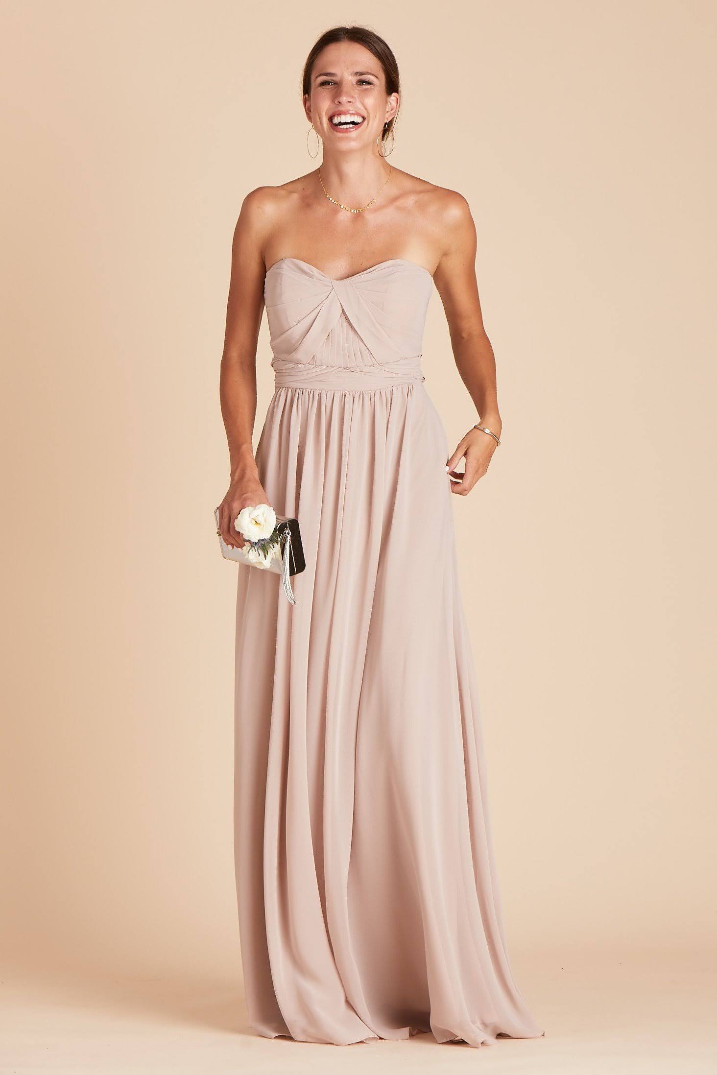 Birdy Grey Grace Convertible Chiffon Bridesmaid Dress in Taupe M / Taupe / No Slit