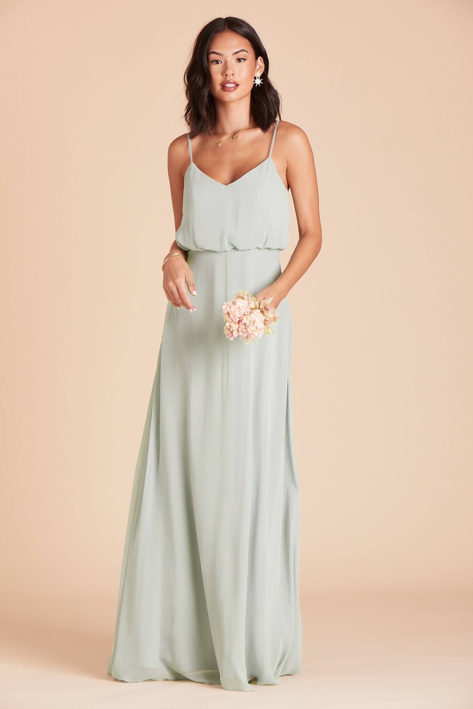 Birdy Grey Gwennie Chiffon Bridesmaid Dress in Sage L / Sage / No Slit