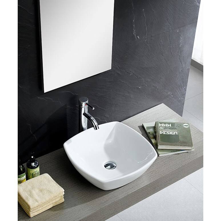 Fine Fixtures MV1717SW Vitreous China Square Stylized Vessel Sink