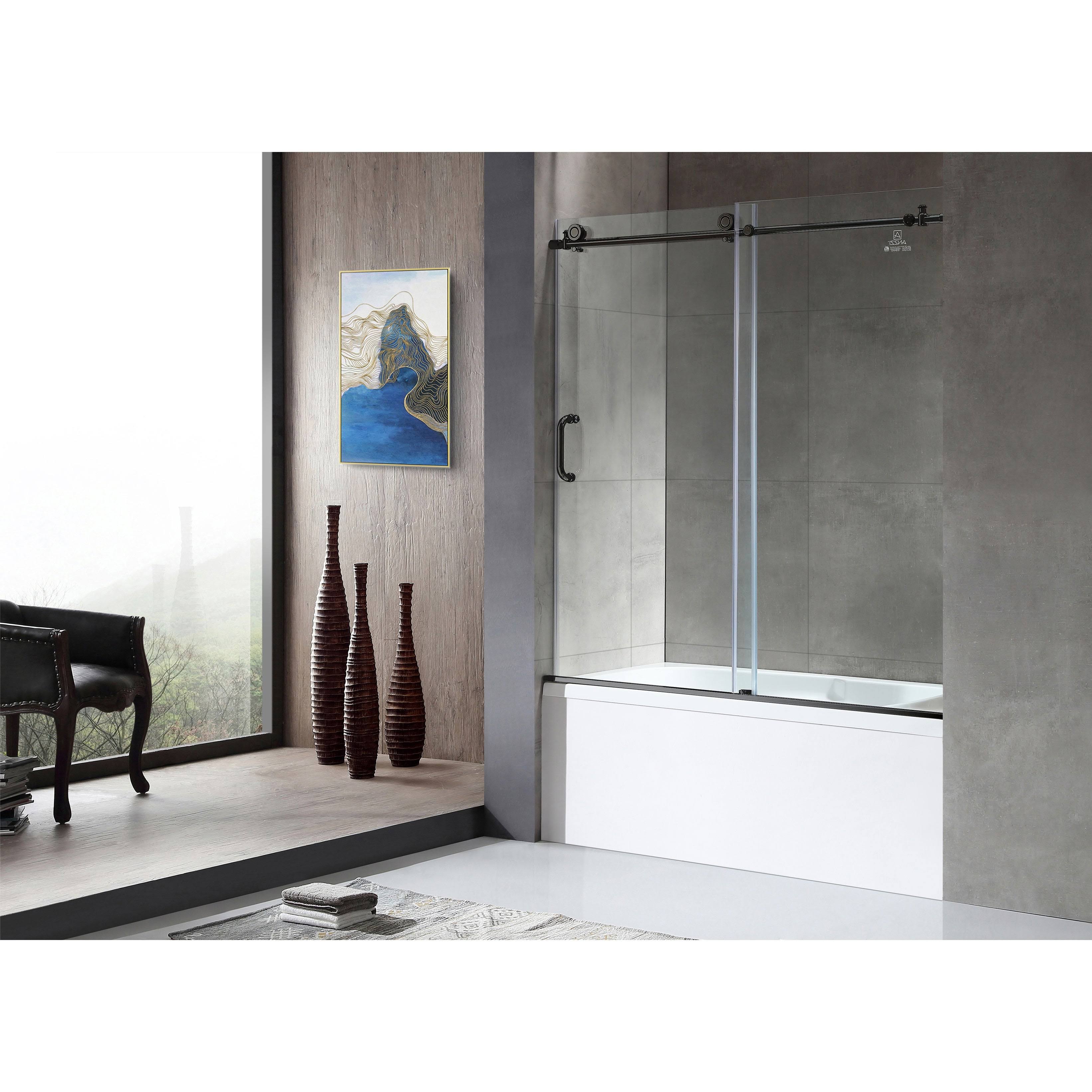 Don Series 60 in. x 62 in. Frameless Sliding Tub Door in Matte Black - Anzzi - SD-AZ17-01MB