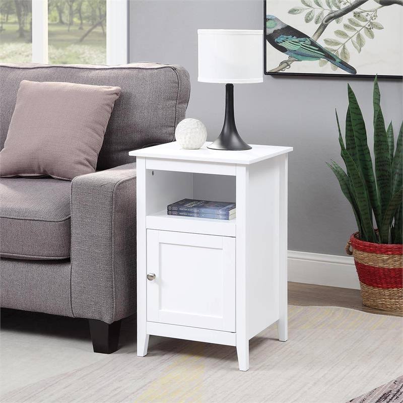 Pemberly Row Storage Cabinet End Table with Shelf in White Wood Finish