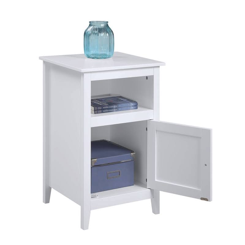 Pemberly Row Storage Cabinet End Table with Shelf in White Wood Finish
