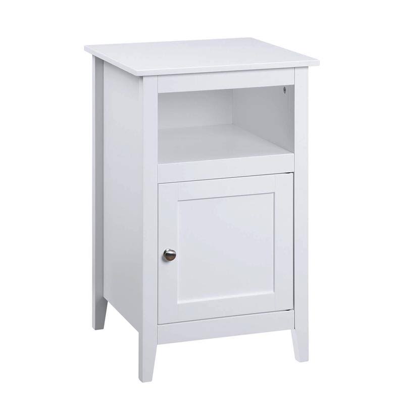Pemberly Row Storage Cabinet End Table with Shelf in White Wood Finish