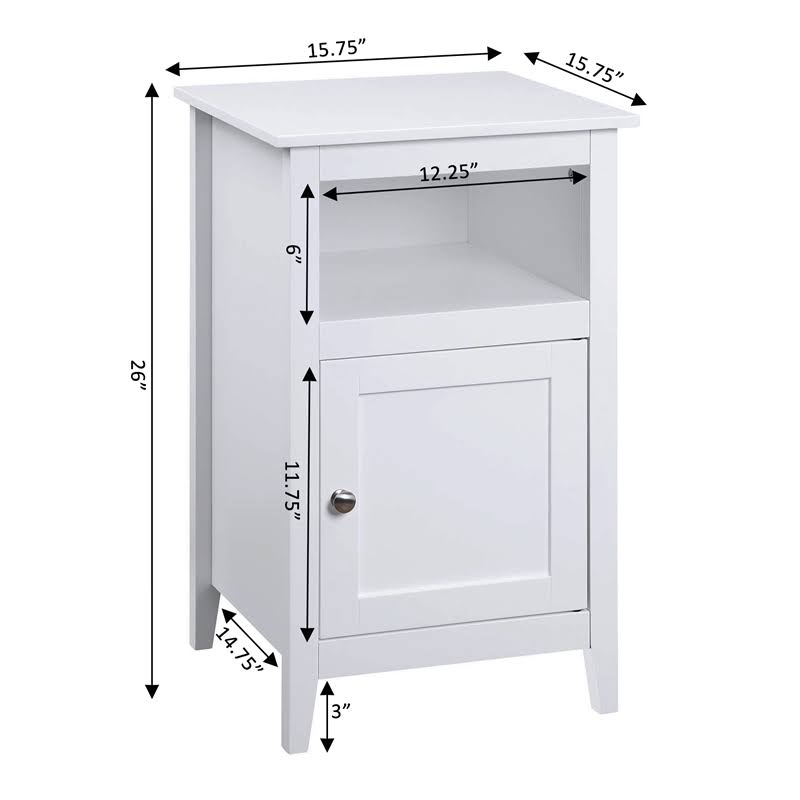 Pemberly Row Storage Cabinet End Table with Shelf in White Wood Finish