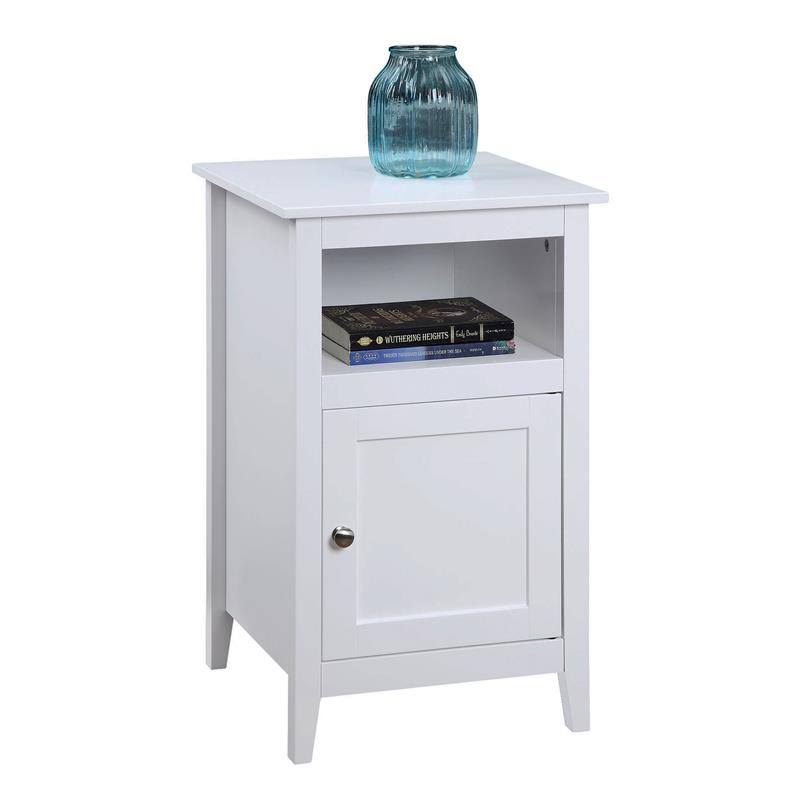 Pemberly Row Storage Cabinet End Table with Shelf in White Wood Finish